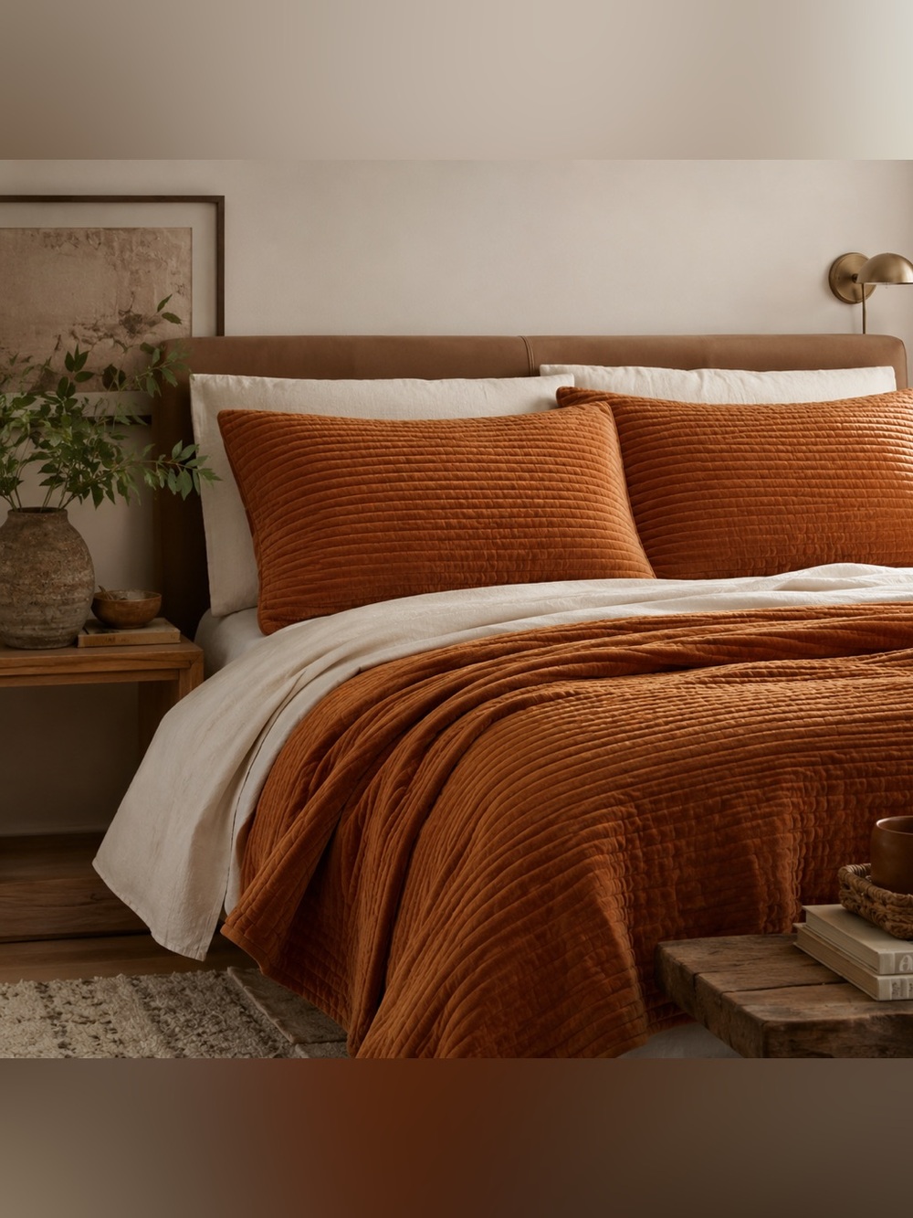 PAIR OF CRATE & BARREL CB2 Pure Copper cotton velvet King SZ Pillow Shams